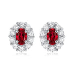 9*10mm 0.5ct Ruby Diamond Stud 925 Sterling Silver EarringsRing