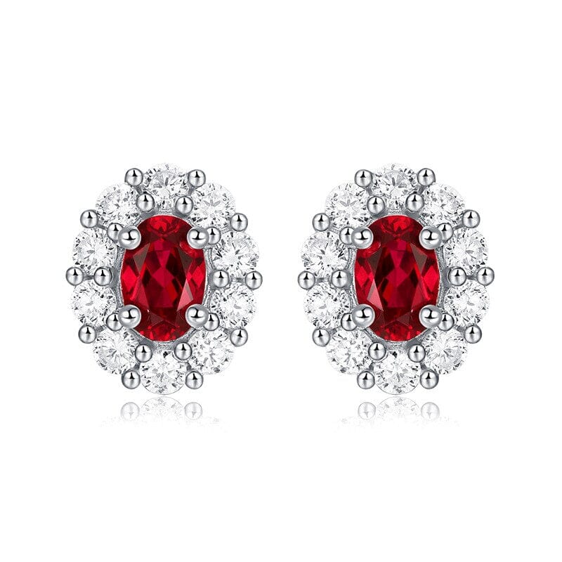 9*10mm 0.5ct Ruby Diamond Stud 925 Sterling Silver EarringsRing