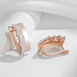 585 Rose Gold Natural Zircon Petal Dangle Earrings for Women