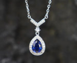 6*8MM Sapphire 925 Sterling Silver Pear Cut Pendant NecklaceNecklace