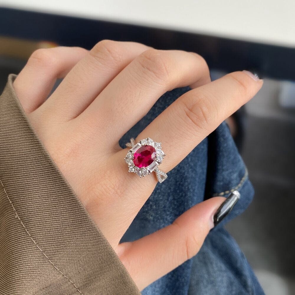 Oval Cut Ruby 925 Sterling Silver RingRing
