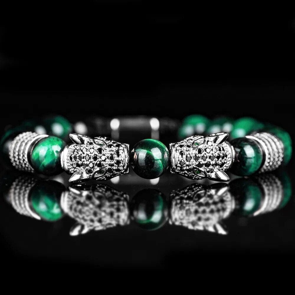 Double Leopard Head BraceletsBraceletSilver green blackcz