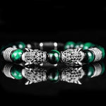 Double Leopard Head BraceletsBraceletSilver green blackcz