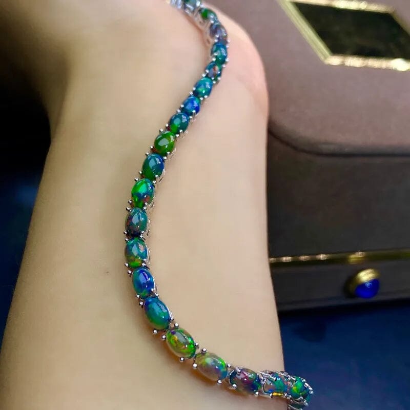 4mm*6mm Multi-Color Opal 925 Sterling Silver BraceletBracelet