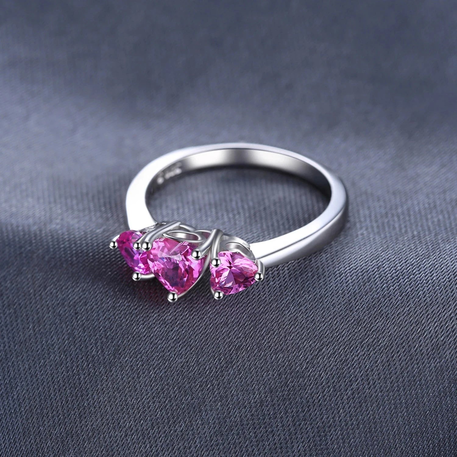 Love Heart 1.2ct Pink Sapphire 925 Sterling Silver 3 stone Ring