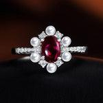 5*7mm 1CT Oval Cut Emerald, Ruby & Sapphire with Pearls Solid 925 Silver RingRing