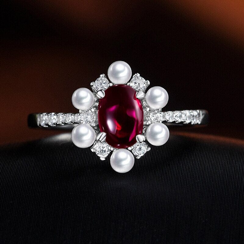 5*7mm 1CT Oval Cut Emerald, Ruby & Sapphire with Pearls Solid 925 Silver RingRing