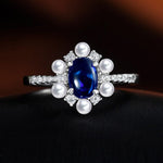 5*7mm 1CT Oval Cut Emerald, Ruby & Sapphire with Pearls Solid 925 Silver RingRing