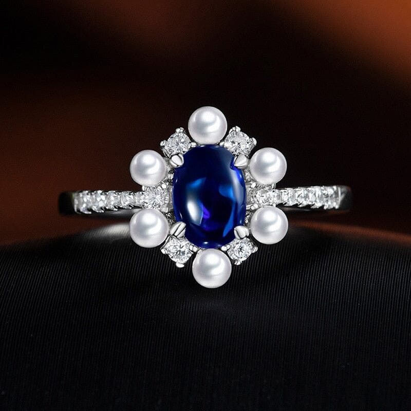 5*7mm 1CT Oval Cut Emerald, Ruby & Sapphire with Pearls Solid 925 Silver RingRing