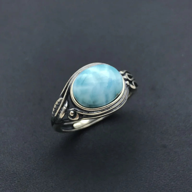 Natural Turquoise Rings 925 Sterling SilverLarimarResizable