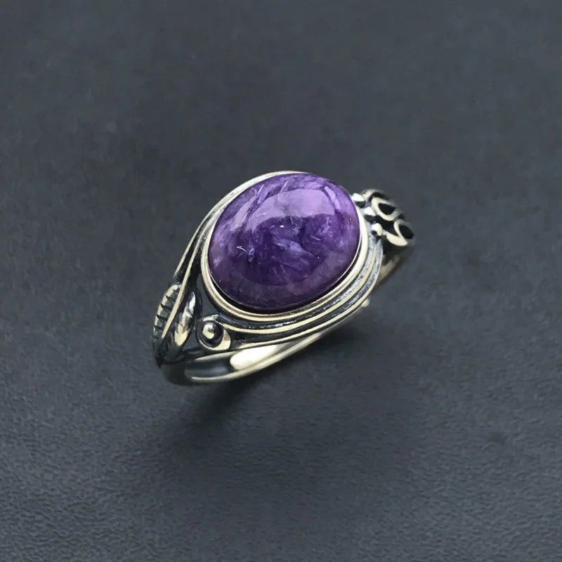 Natural Turquoise Rings 925 Sterling SilverCharoiteResizable