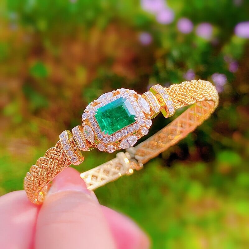 Twisted Design Paraiba Emerald 14K Gold Cuff BraceletBracelet