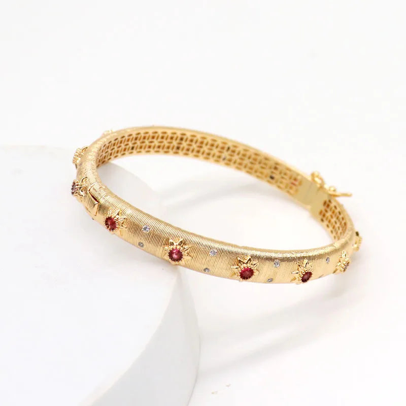 Cuff Bangle Ruby 18k Real Gold Plated MetalRubyCHINA
