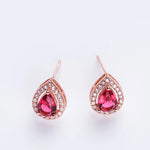 Rose Gold Color Ruby Red Water Drop Stud EarringsEarrings