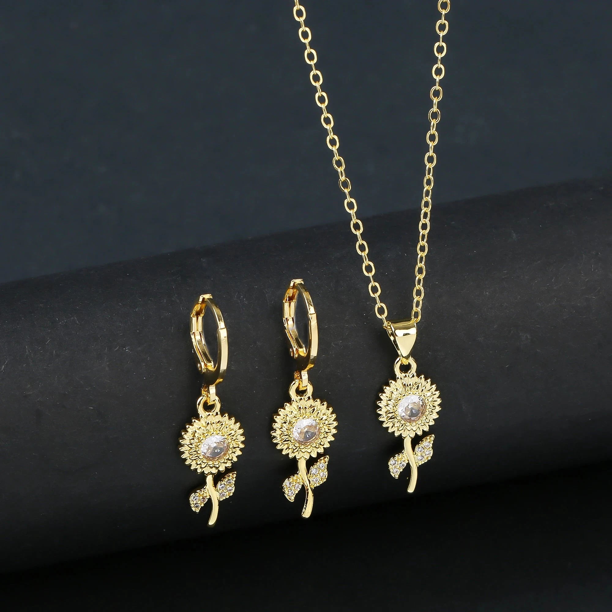7 Style Classic Gold Plated Botanical Sunflower Pendant NecklaceJewelry Set 6