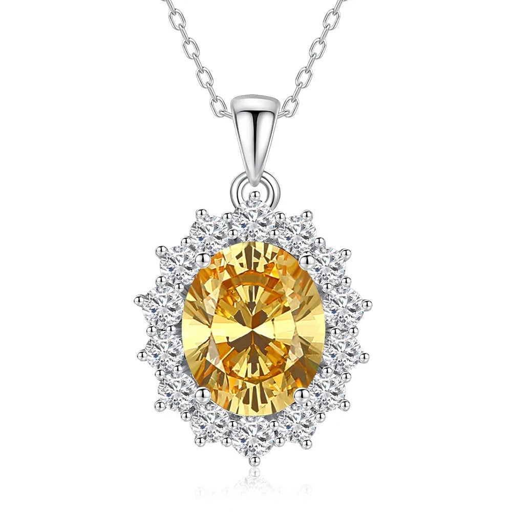 Oval Citrine Emerald Aquamarine Diamond Gems Necklaces PendantCitrine45CM