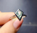 6x9mm Kite Natural Gemstone Green Moss Agate RingRing