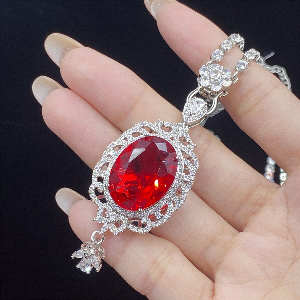 Ruby Diamond Cross Pendant 925 Sterling Silver NecklaceNecklace