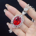 Ruby Diamond Cross Pendant 925 Sterling Silver NecklaceNecklace