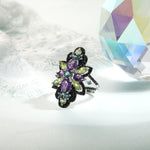 Blue Topaz, Black Spinel, Peridot & Amethyst 925 Sterling Silver RingRing
