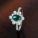 5*7mm 1CT Oval Cut Emerald, Ruby & Sapphire with Pearls Solid 925 Silver RingRingemerald4