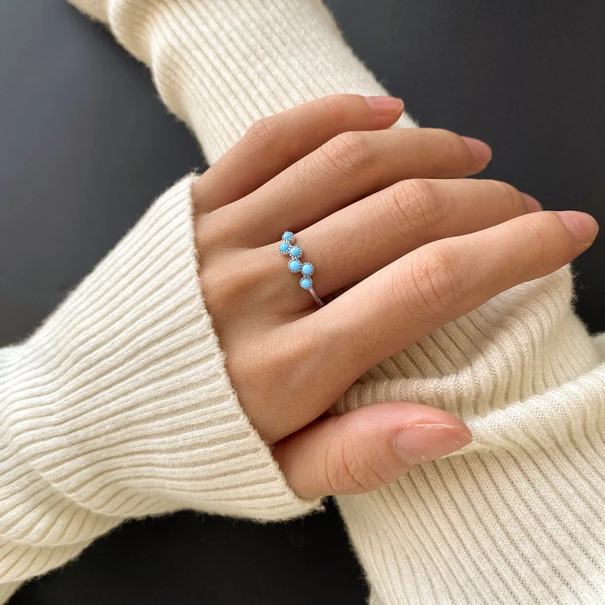 Turquoise Round Four Claw Sapphire Couple Ring