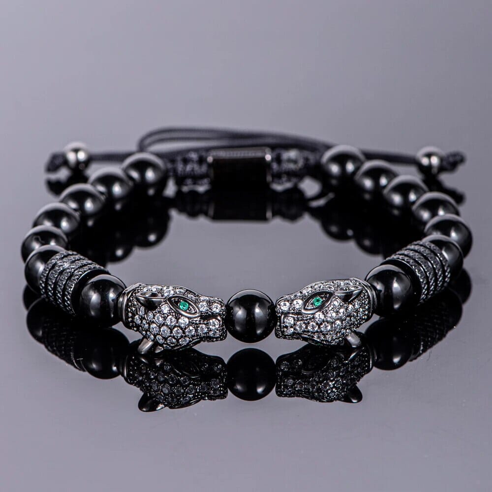Double Leopard Head BraceletsBraceletBlack Bright b w cz