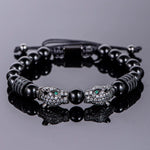 Double Leopard Head BraceletsBraceletBlack Bright b w cz