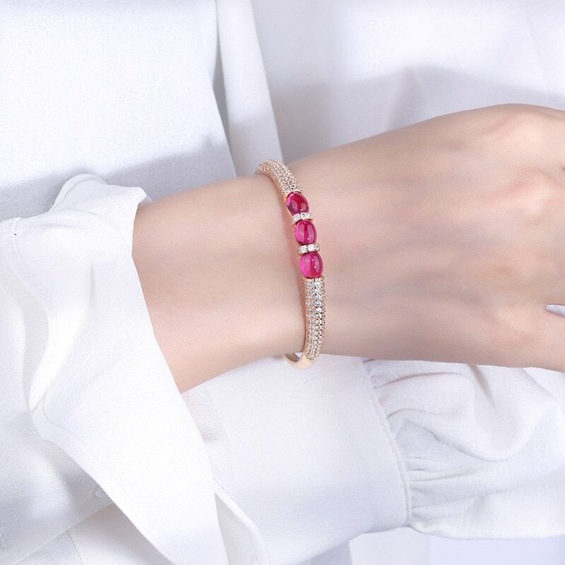 14K Gold Luxury Ruby Bangle Cuff BraceletBracelet