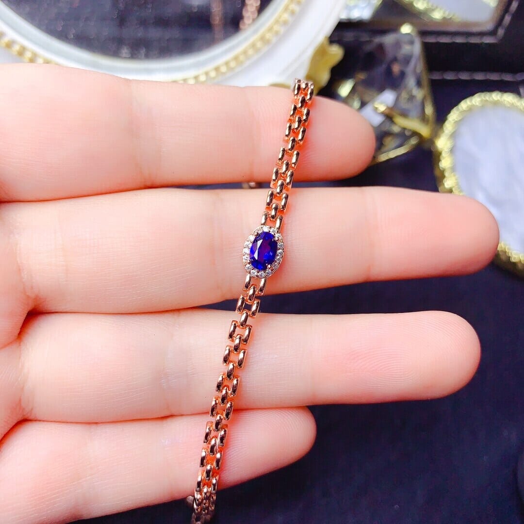 4x6mm Sapphire Gemstone 925 Sterling Silver BraceletBracelet