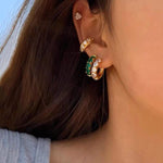 5 Emerald Stones Gold EarringsRing