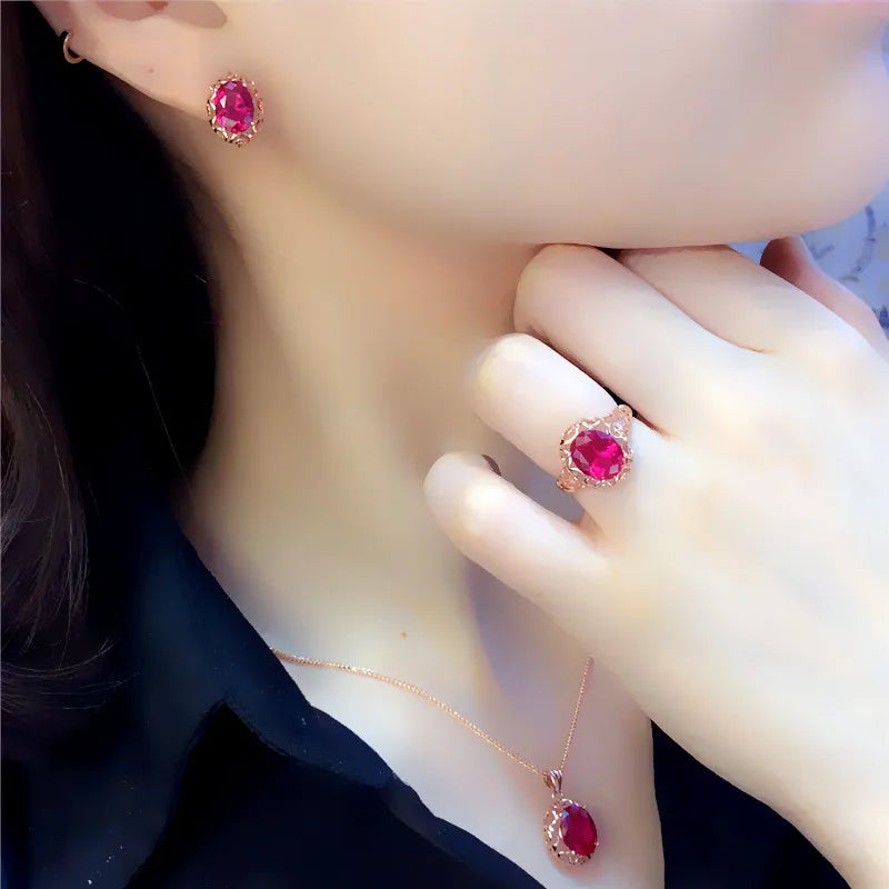 Ruby Jewelry Set Hollow Design