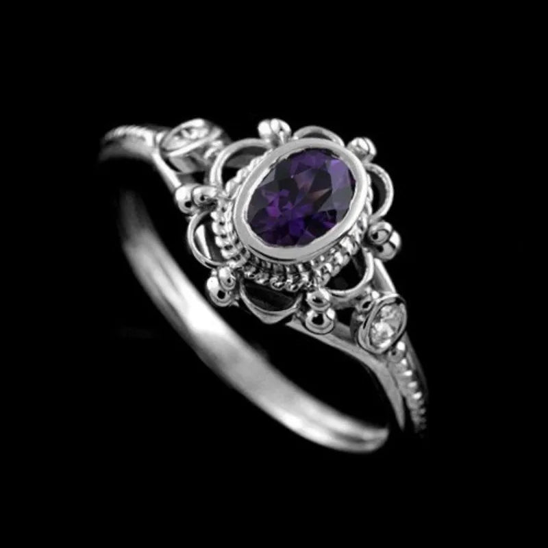 Classic Silver 925 Ring Jewelry Oval Shape Ruby Gemstone Ring for Male7PURPLE