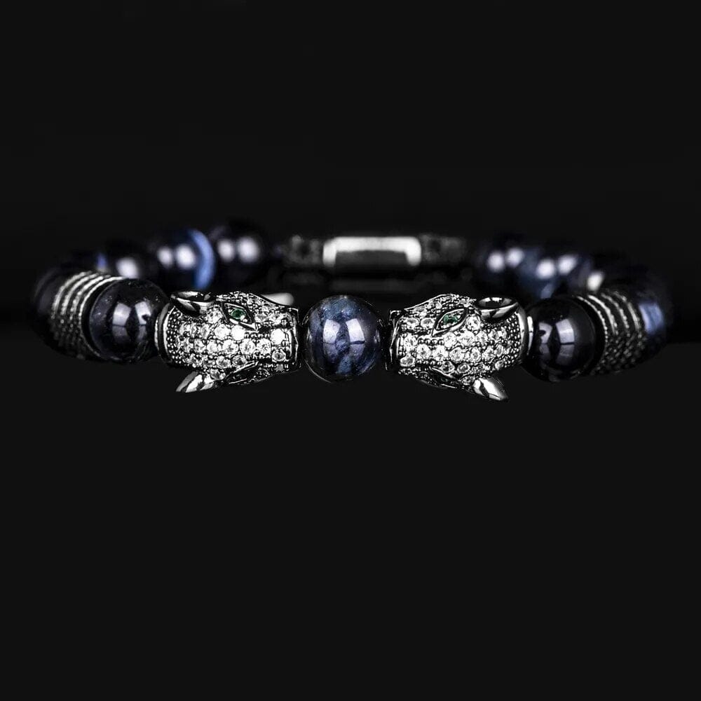 Double Leopard Head BraceletsBraceletBlack Ink Blue w cz