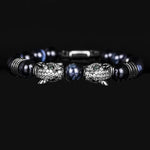 Double Leopard Head BraceletsBraceletBlack Ink Blue w cz