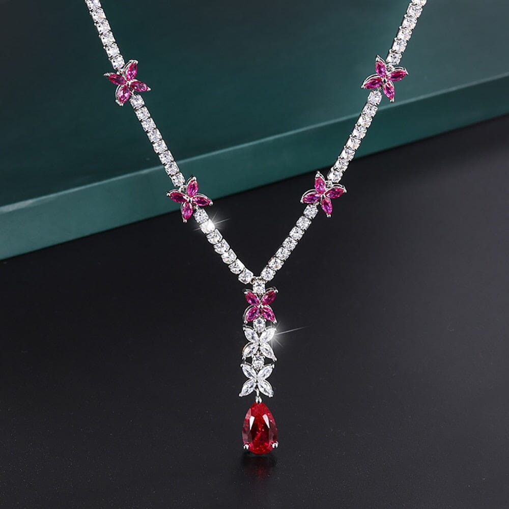 9*14MM Ruby Gemstone Pendant Necklace 925 Sterling SilverNecklace