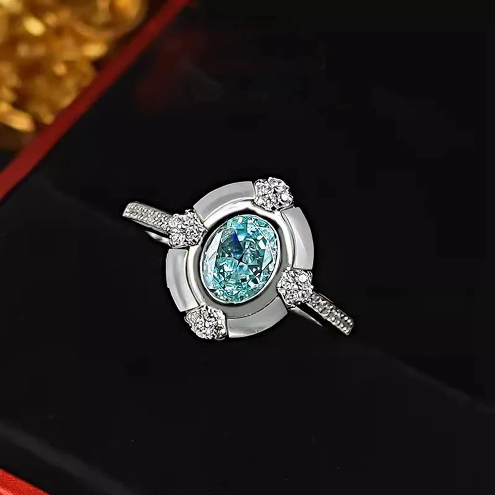 6*8 MM Oval Aquamarine High Carbon Diamond Gemstone
