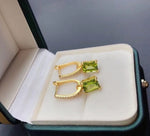 Square Cut Peridot 925 Silver Yellow Gold Plated Clip EarringsEarrings