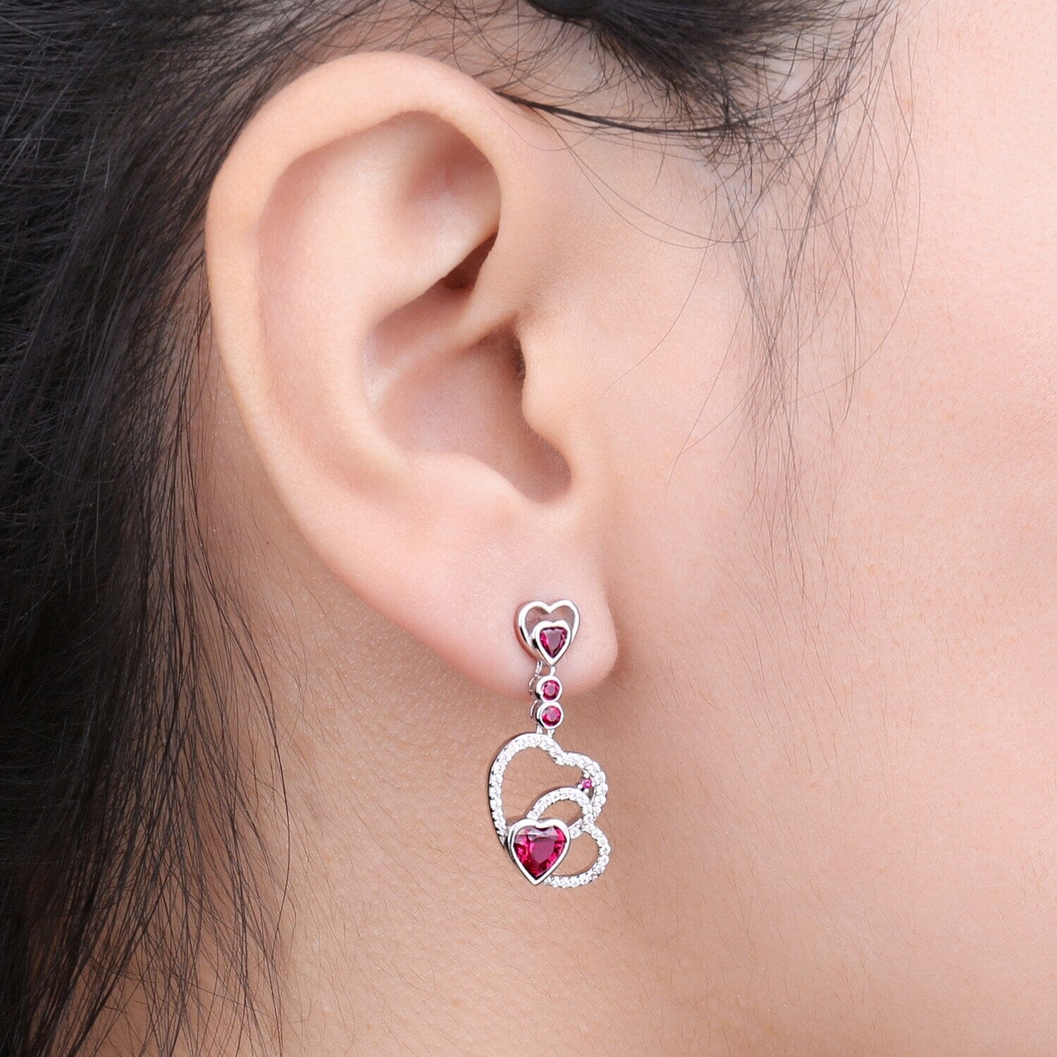 Love Heart Drop Ruby 925 Sterling Silver EarringsEarrings