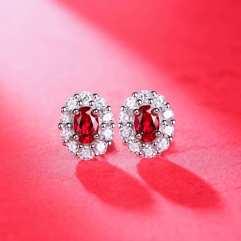 9*10mm 0.5ct Ruby Diamond Stud 925 Sterling Silver EarringsRing