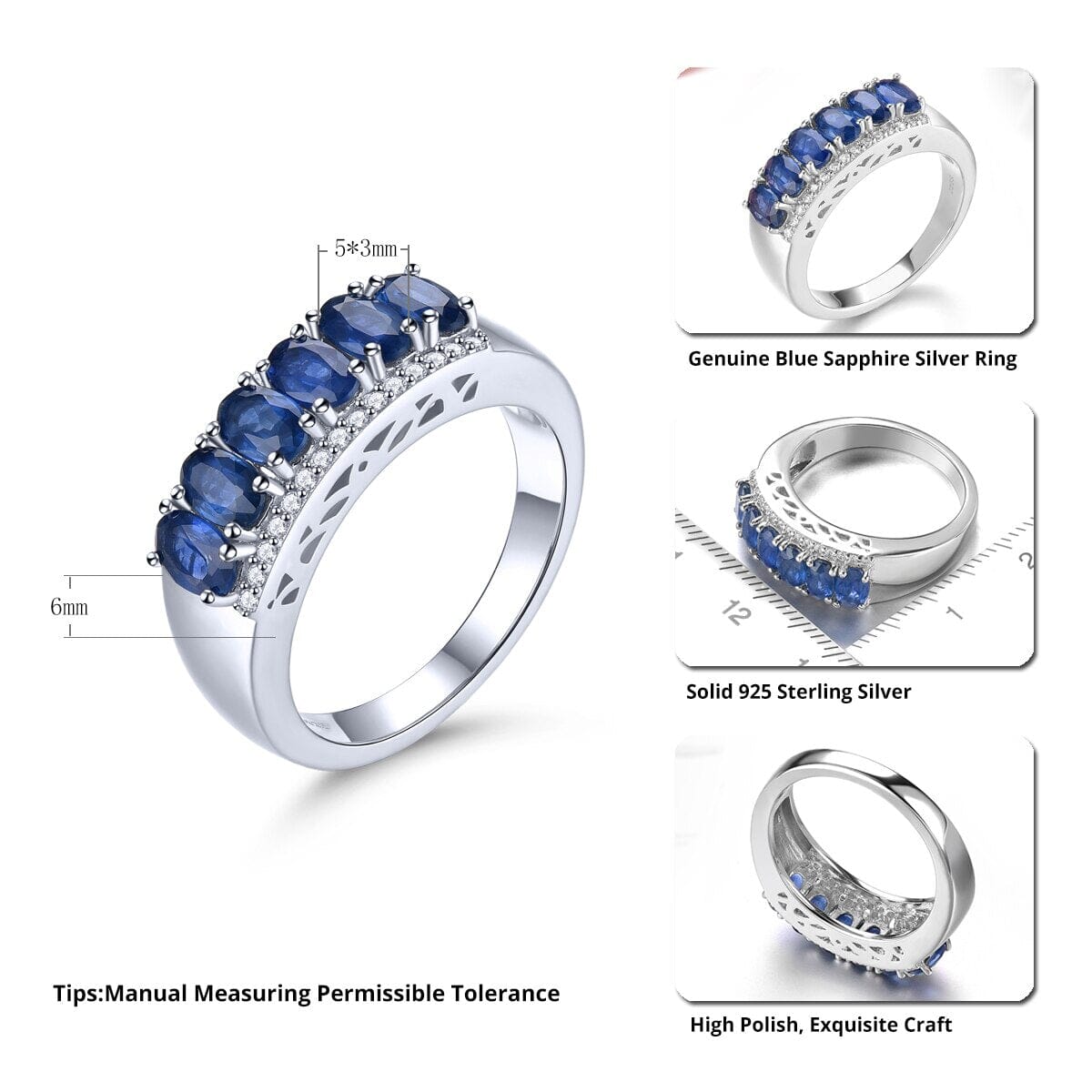 1.8 Carats Sapphire and Tanzanite 925 Sterling Silver RingsRing