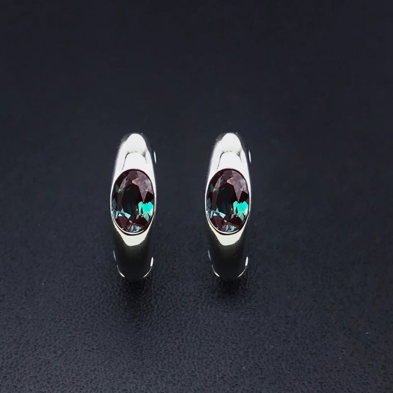 0.8CT Oval 4*6mm Alexandrite Earrings for Women Solid 925 Sterling Silver GemstoneWHITE