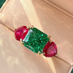 Heart Ruby and Emerald Square 925 Sterling Silver RingRing