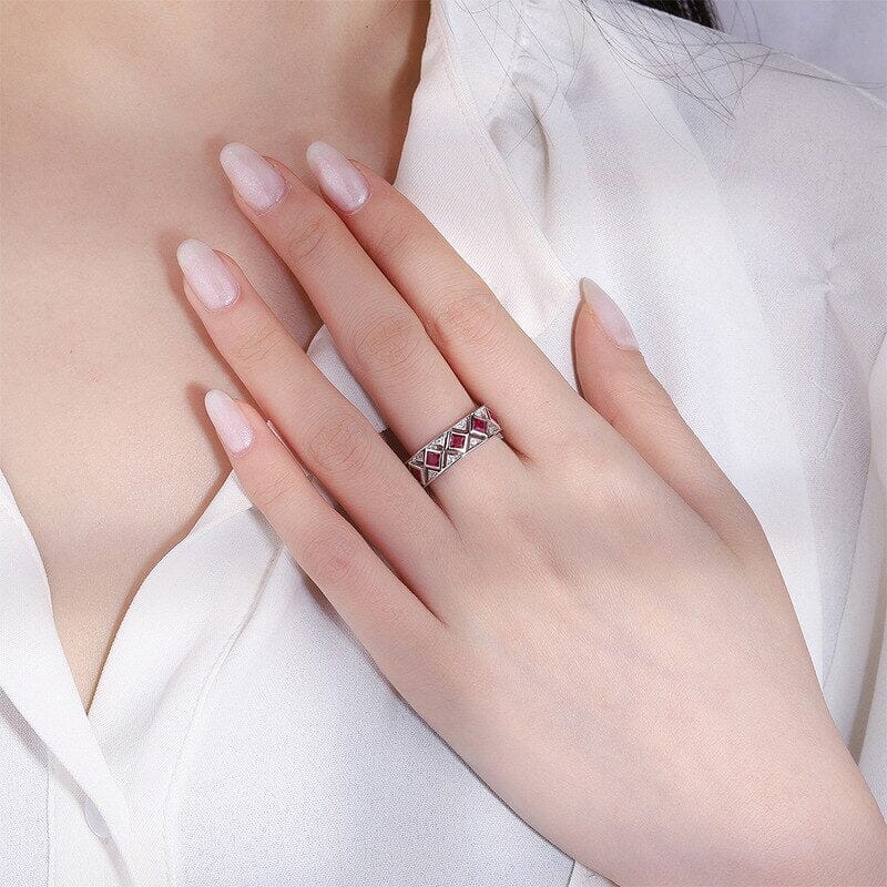 Shiny Ruby 925 Sterling Silver Band RingRing