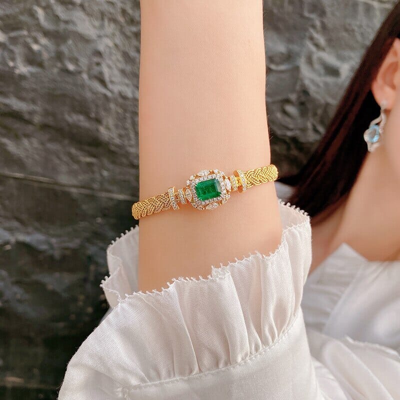 Twisted Design Paraiba Emerald 14K Gold Cuff BraceletBracelet