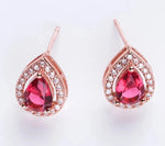 Rose Gold Color Ruby Red Water Drop Stud EarringsEarrings