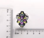 Blue Topaz, Black Spinel, Peridot & Amethyst 925 Sterling Silver RingRing