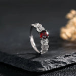 6.5mm Natural Garnet Stone S925 Silver Ring for Women Wedding Bands