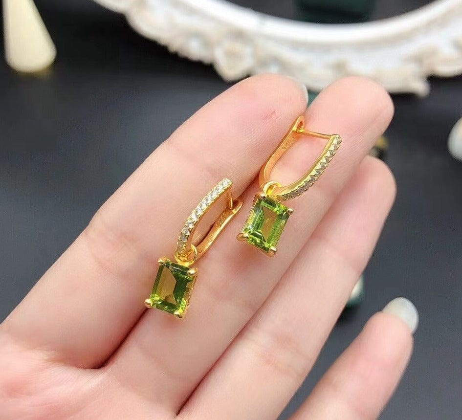 Square Cut Peridot 925 Silver Yellow Gold Plated Clip EarringsEarrings