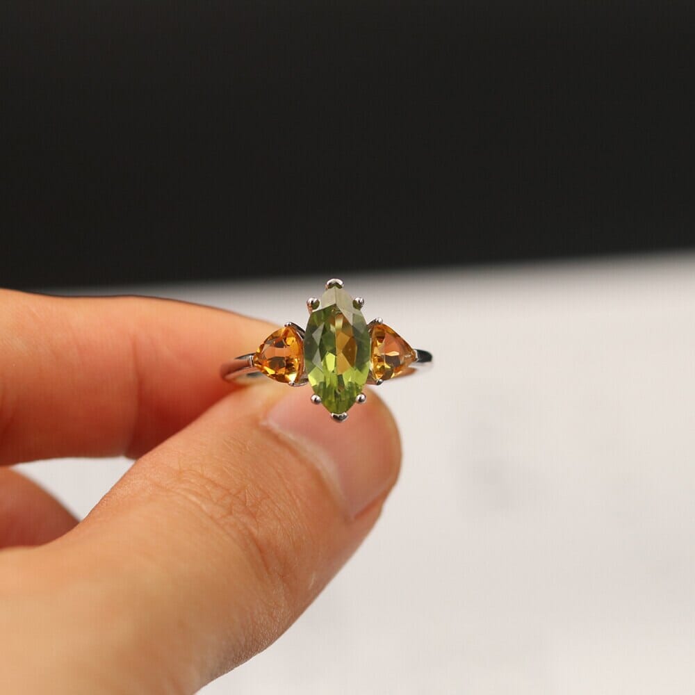 Peridot and Citrine Stone Retro Style 925 Sterling Silver RingRing6